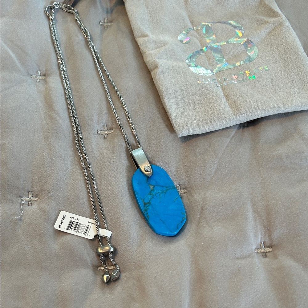 Stunning Blue Stone Necklace with Silver Chain NWT